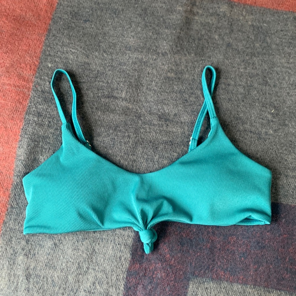 S, teal, Romwe tie front swim top